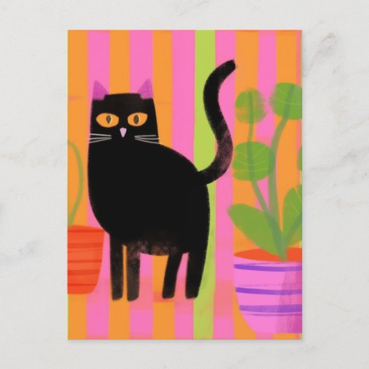 Black Cat en Planten Briefkaart (Voorkant)