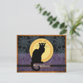 Black Cat en Spider Webs tijdens Halloween Feestdagenkaart (Staand voorkant)