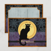 Black Cat en Spider Webs tijdens Halloween Feestdagenkaart (Voorkant / Achterkant)