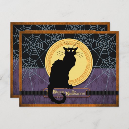 Black Cat en Spider Webs tijdens Halloween Feestdagenkaart (Voorkant / Achterkant)