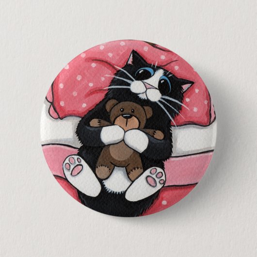 Black Cat en Teddy - Cat Art Button (Voorkant)