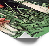 Black Cat en Wild Red Mushrooms Natuur Perfect Poster (Hoek)