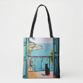 Black Cat Enjoying the Beautiful Sea Tote Bag (Voorkant)