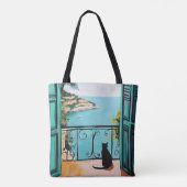 Black Cat Enjoying the Beautiful Sea Tote Bag (Achterkant)