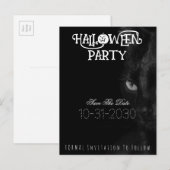 Black Cat Eyes Halloween Party Save The Date Aankondigingskaart (Voorkant / Achterkant)