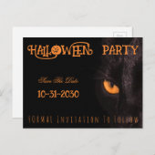 Black Cat Eyes Halloween Party Save The Date Aankondigingskaart (Voorkant / Achterkant)