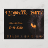 Black Cat Eyes Halloween Party Save The Date Aankondigingskaart (Voorkant)