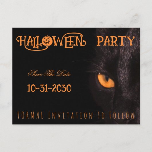 Black Cat Eyes Halloween Party Save The Date Aankondigingskaart (Voorkant)
