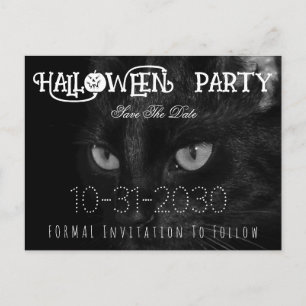 Black Cat Eyes Halloween Party Save The Date Aankondigingskaart