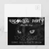 Black Cat Eyes Halloween Party Save The Date Aankondigingskaart (Voorkant / Achterkant)