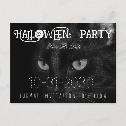 Black Cat Eyes Halloween Party Save The Date Aankondigingskaart (Voorkant)