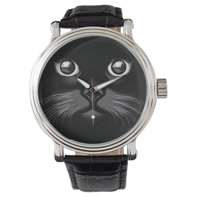 Black Cat Face Eyes Horloge (Voorkant)