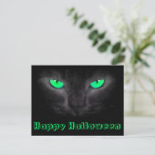 Black Cat Face Green Eyes Briefkaart (Staand voorkant)
