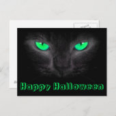 Black Cat Face Green Eyes Briefkaart (Voorkant / Achterkant)