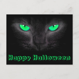 Black Cat Face Green Eyes Briefkaart
