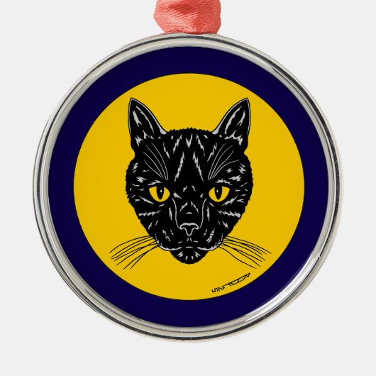 Black Cat Face Metalen Ornament (Voorkant)