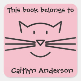 Black Cat Face Outline Bookplate Sticker