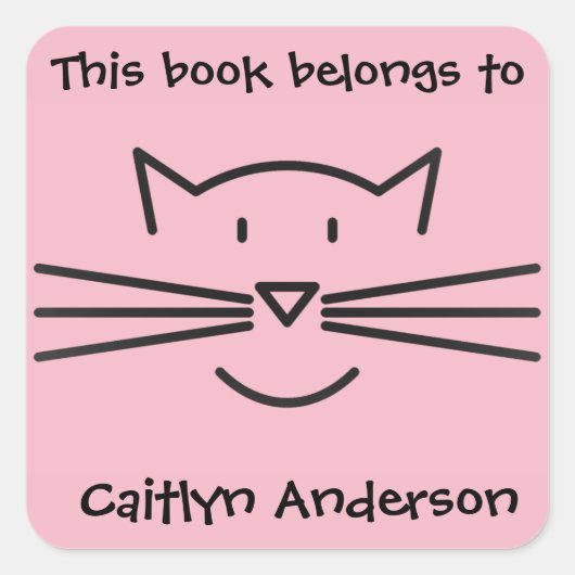 Black Cat Face Outline Bookplate Sticker (Voorkant)