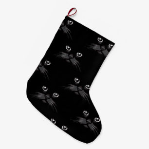 Black Cat Face Pattern Grote Kerstsok