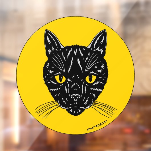 Black Cat Face Raamsticker (Vel 2)