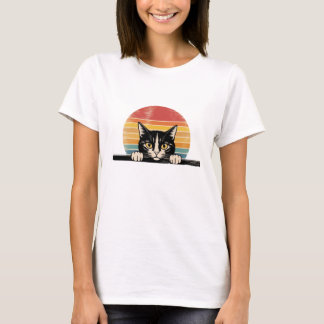Black Cat Face  Retro T-shirt
