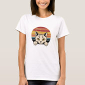 Black Cat Face  Retro T-shirt (Voorkant)