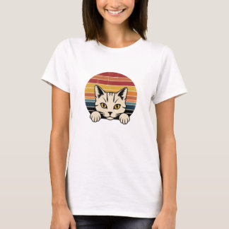 Black Cat Face Retro T-shirt