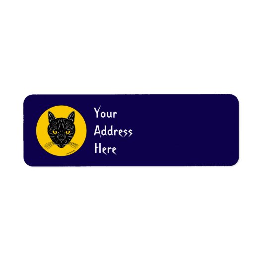 Black Cat Face Return Address Label (Voorkant)