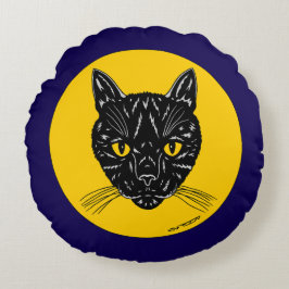 Black Cat Face Rond Kussen