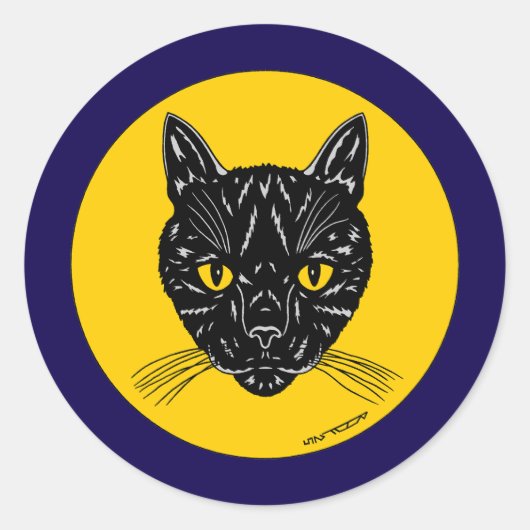 Black Cat Face Ronde Sticker (Voorkant)