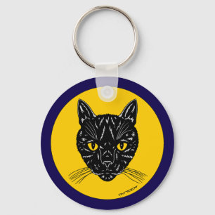 Black Cat Face Sleutelhanger