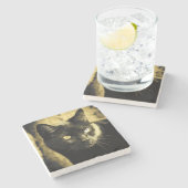 Black Cat Face Stenen Onderzetter (Zijkant)