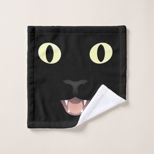 Black Cat Face Washcloth Washandje (Wasdoekje)