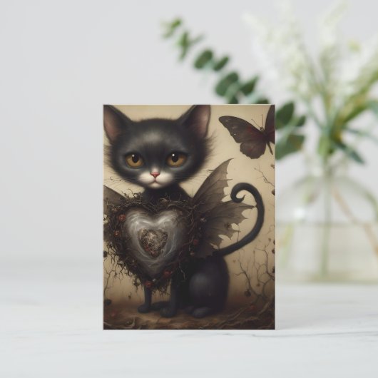 Black Cat Fairy Briefkaart (Staand voorkant)