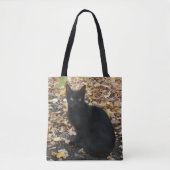 Black Cat Fall-bladeren Fotografie Tote Bag (Voorkant)