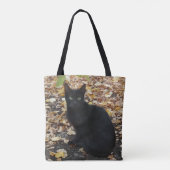 Black Cat Fall-bladeren Fotografie Tote Bag (Achterkant)