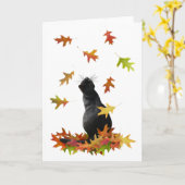 Black Cat Falling Leaves Card Kaart (Gele Bloem)