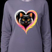 Black Cat Feather Heart Neon Pop Art T-shirt