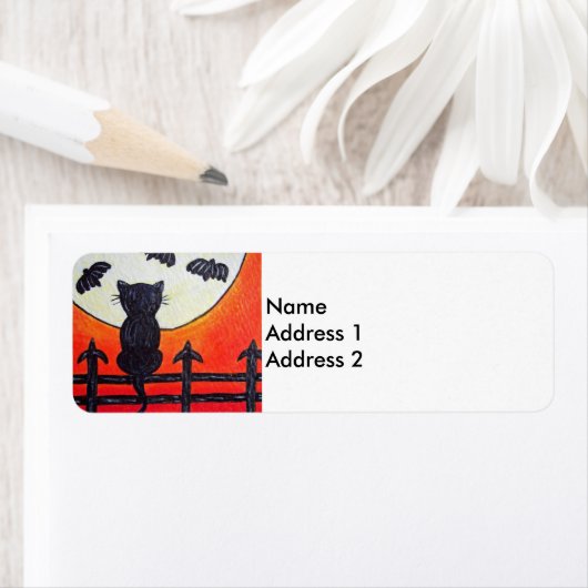 Black Cat Fence Moon Bats Etiket (Insitu)