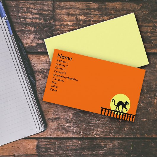 Black Cat Fence Moon Visitekaartje