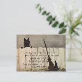 Black Cat Fence Witch's Broom Pet Briefkaart (Staand voorkant)
