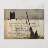 Black Cat Fence Witch's Broom Pet Briefkaart (Voorkant)