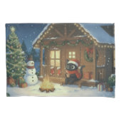 Black Cat Festive Christmas Scene Kussensloop (Voorkant)