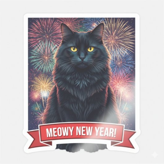 Black Cat Fireworks Celebration Sticker (Voorkant)