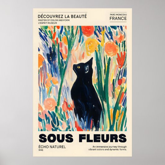 Black Cat Floral Art Print French Expressionism (Voorkant)