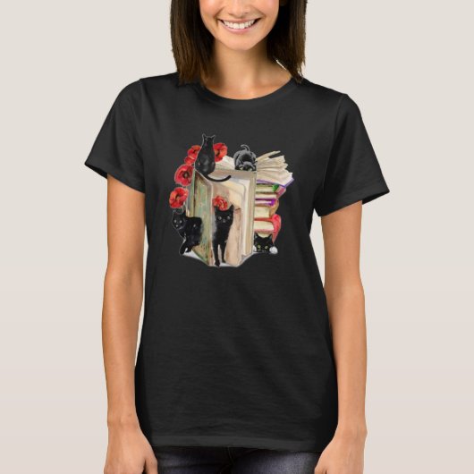 Black Cat Flower Books T-shirt (Voorkant)