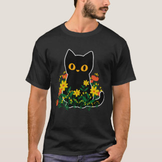 Black Cat Flower Feline Meow Blossom Kitten Owner T-shirt