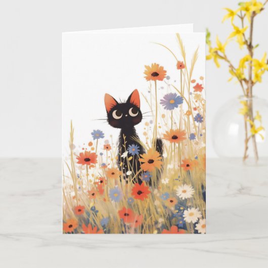 Black Cat Flower Retreat Kaart (Gele Bloem)