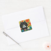 Black Cat Flowers Creationarts Square Sticker (Envelop)