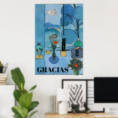 Black Cat & Flowers In Blue Room, add text Poster (Thuiskantoor)